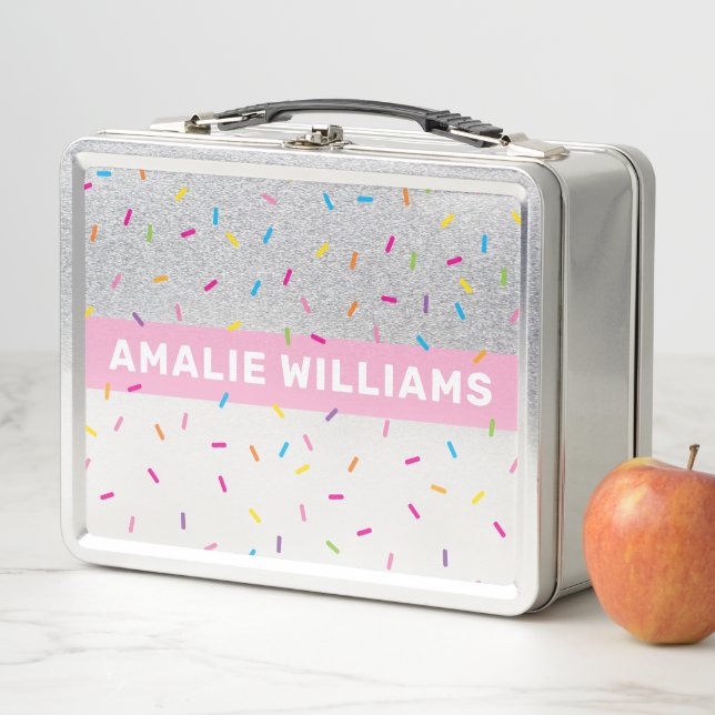 TRENDY cute modern colorful rainbow sprinkles Metal Lunch Box (In Situ)