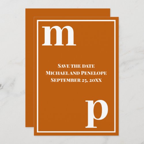 Trendy Cute Monogram Burnt Orange Save the Date   Invitation