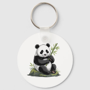 Trendy Cute Panda Bear With Greenery Bamboo Keychain