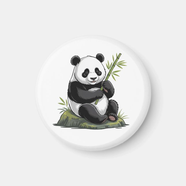 Trendy Cute Panda Bear With Greenery Bamboo Magnet (Front)