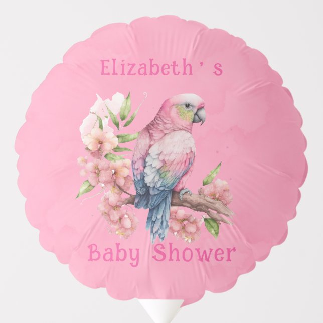 Trendy Cute Parrot Bird Pink Girl Baby Shower Balloon (Front)