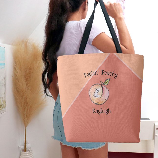 Trendy Cute Peach Summer Modern Kitschy Fun Name Tote Bag (Creator Uploaded)