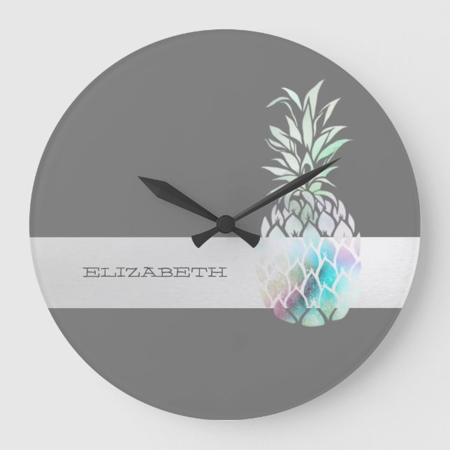 Trendy Cute  Pineapple,Stripe  -P Large Clock (Front)