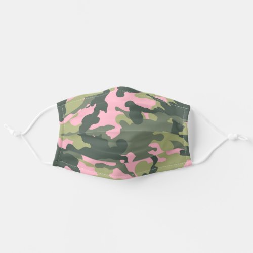 Trendy Cute Pink and Army Green Camo Reusable Adult Cloth Face Mask