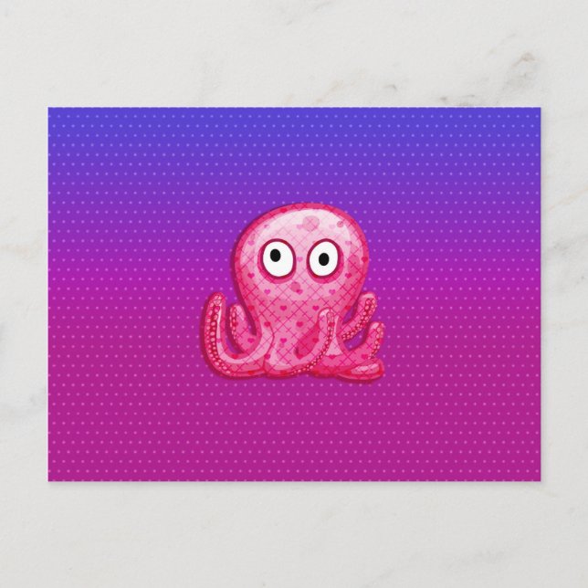 Trendy Cute Pink and Purple Octopus Postcard (Front)