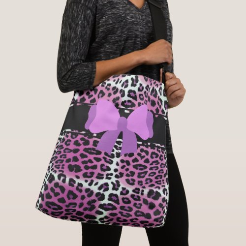 Trendy Cute Pink Black White Leopard Personalized Crossbody Bag