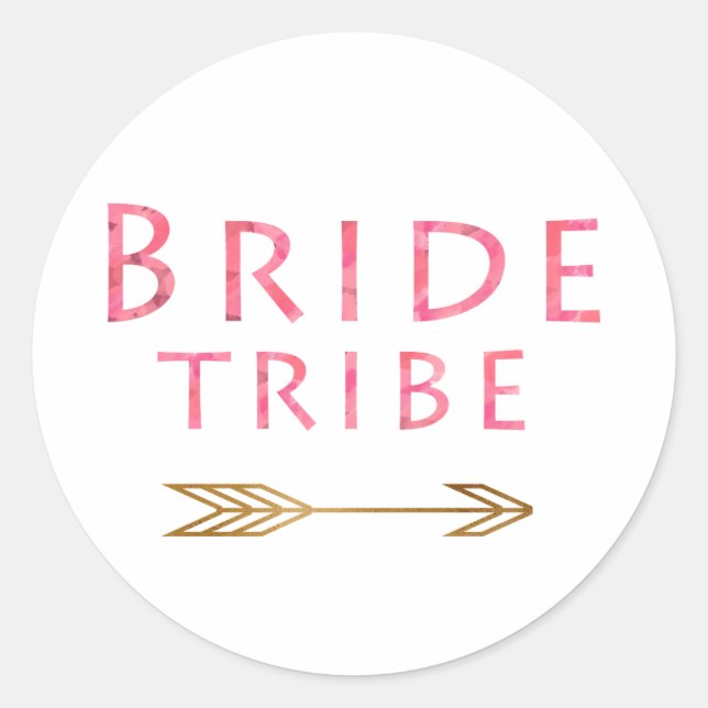 trendy cute pink bride tribe gold arrow design classic round sticker (Front)