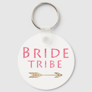 trendy cute pink bride tribe gold arrow design keychain