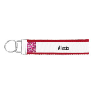 Trendy Cute Pink Glitter Sparkle Personalize Name Wrist Keychain