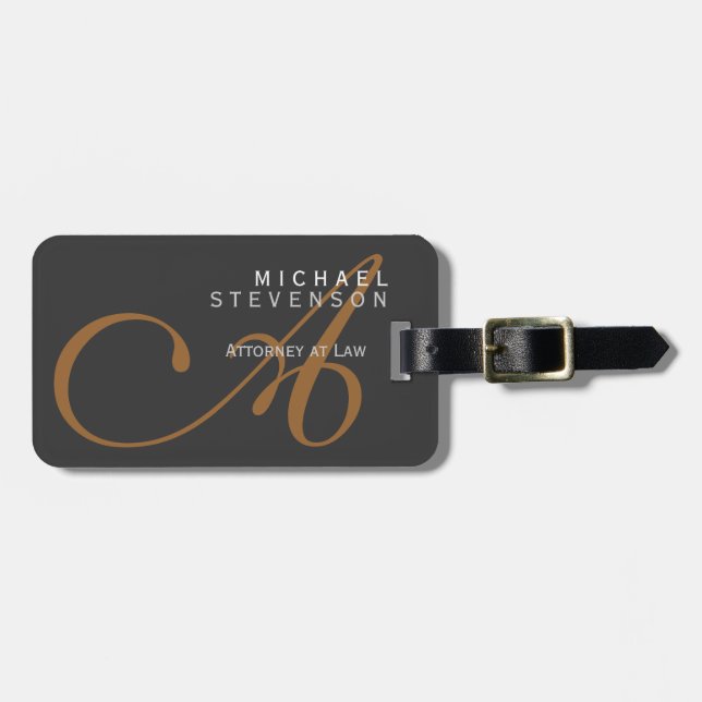 Trendy Cute Plain Monogram Attorney Luggage Tag (Front Horizontal)