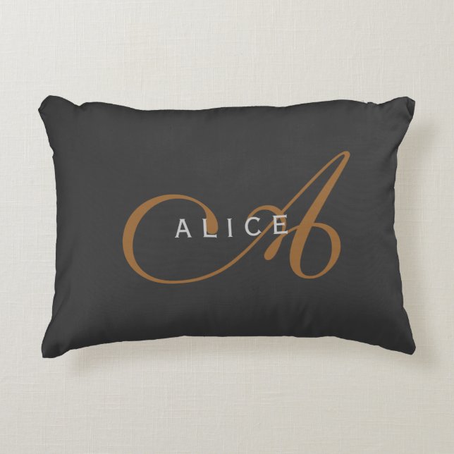Trendy Cute Plain Monogram Initial Name Accent Pillow (Front)