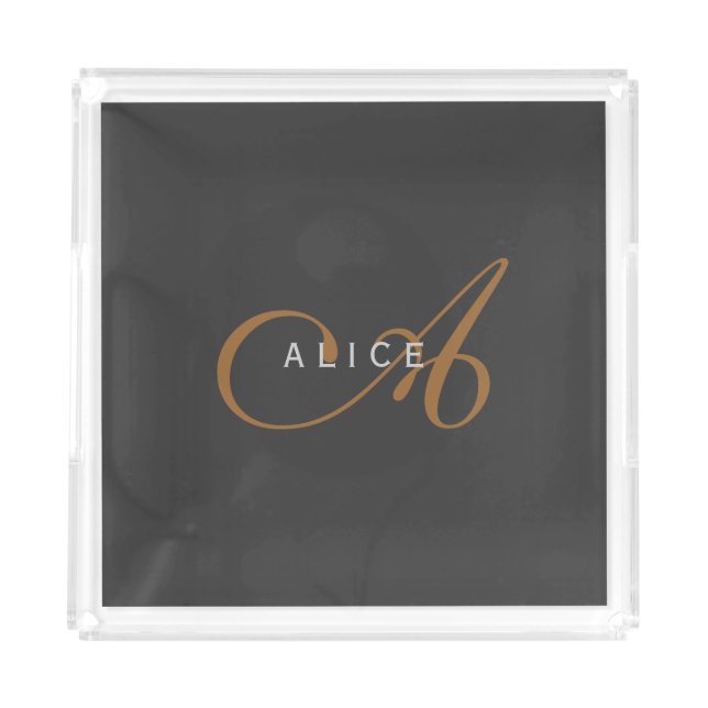 Trendy Cute Plain Monogram Initial Name Acrylic Tray (Front)