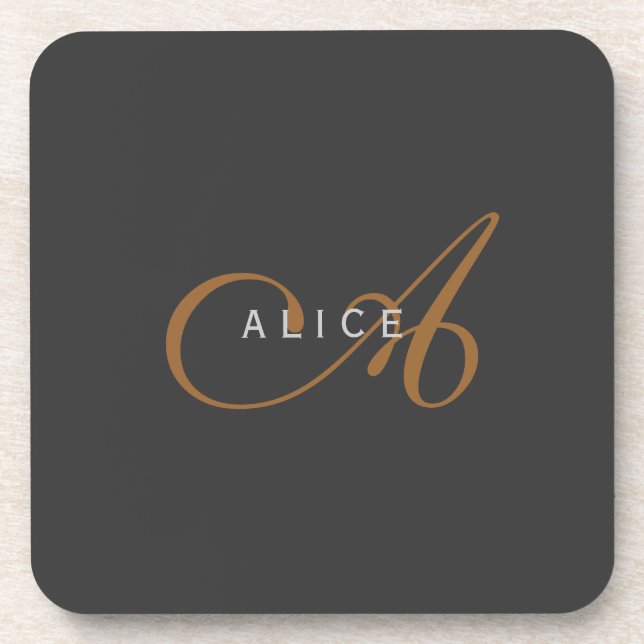 Trendy Cute Plain Monogram Initial Name Beverage Coaster (Front)