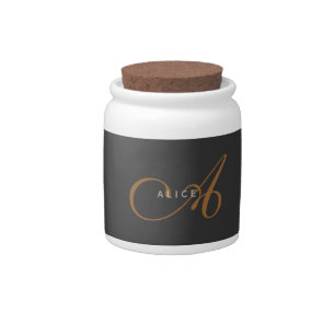 Trendy Cute Plain Monogram Initial Name Candy Jar