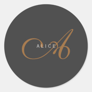 Trendy Cute Plain Monogram Initial Name Classic Round Sticker