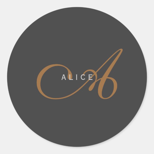 Trendy Cute Plain Monogram Initial Name Classic Round Sticker (Front)