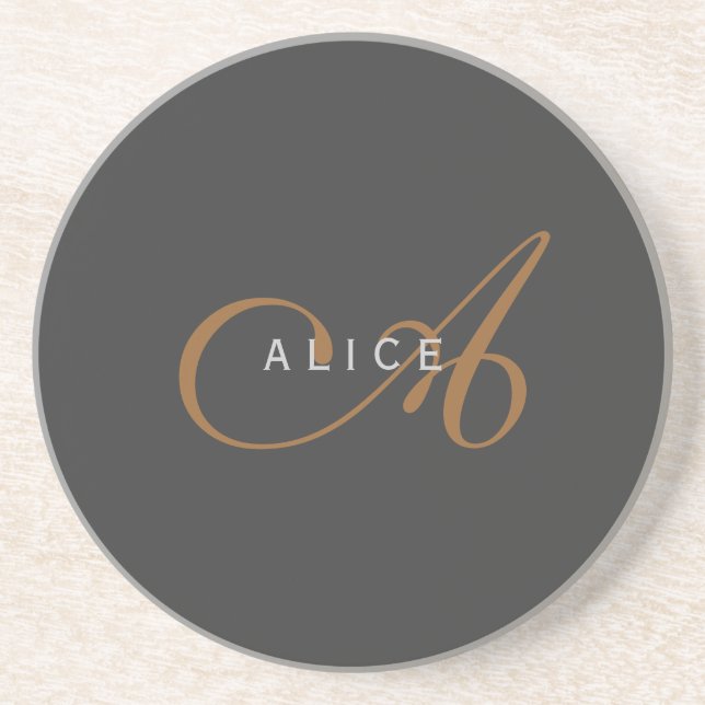 Trendy Cute Plain Monogram Initial Name Coaster (Front)