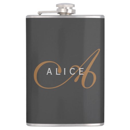 Trendy Cute Plain Monogram Initial Name Flask