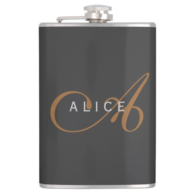 Trendy Cute Plain Monogram Initial Name Flask (Front)