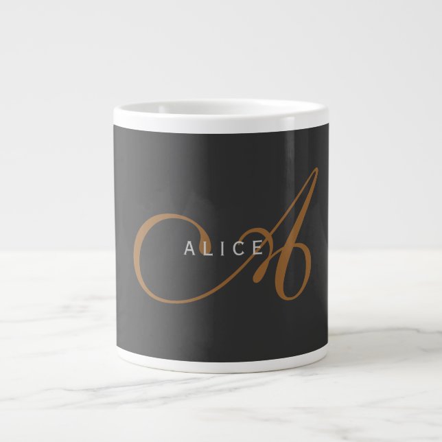 Trendy Cute Plain Monogram Initial Name Giant Coffee Mug (Front)