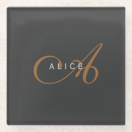 Trendy Cute Plain Monogram Initial Name Glass Coaster