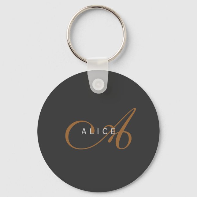 Trendy Cute Plain Monogram Initial Name Keychain (Front)