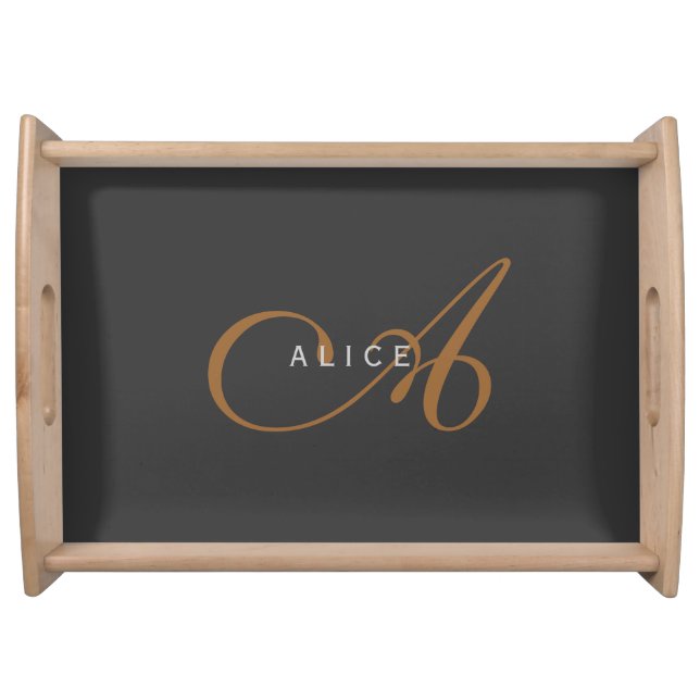 Trendy Cute Plain Monogram Initial Name Serving Tray (Front)