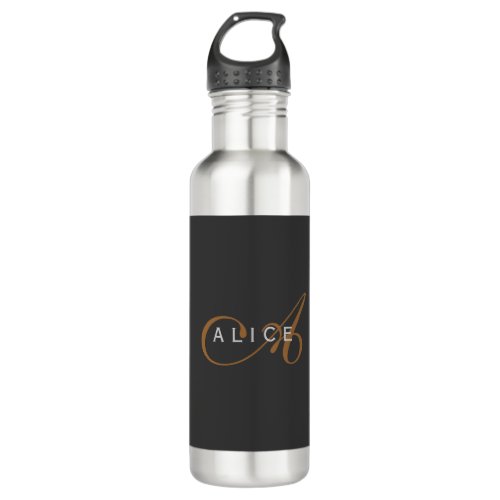 Trendy Cute Plain Monogram Initial Name Stainless Steel Water Bottle