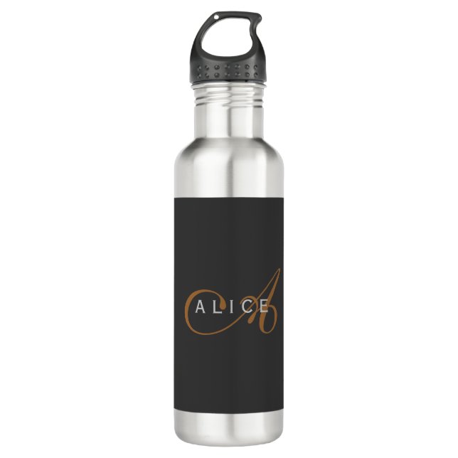 Trendy Cute Plain Monogram Initial Name Stainless Steel Water Bottle (Front)