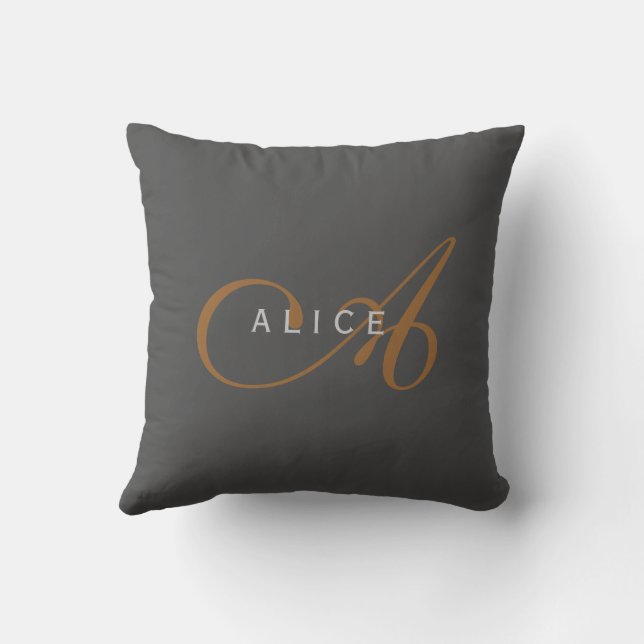 Trendy Cute Plain Monogram Initial Name Throw Pillow (Back)