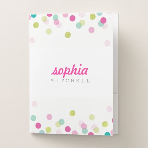 TRENDY cute polka dot confetti pattern pink green Pocket Folder
