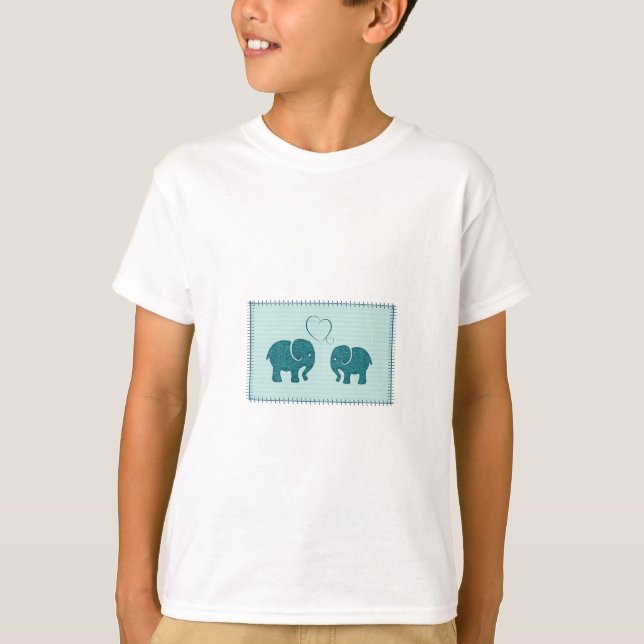 Trendy cute romantic elephants in love patchwork T-Shirt (Front)
