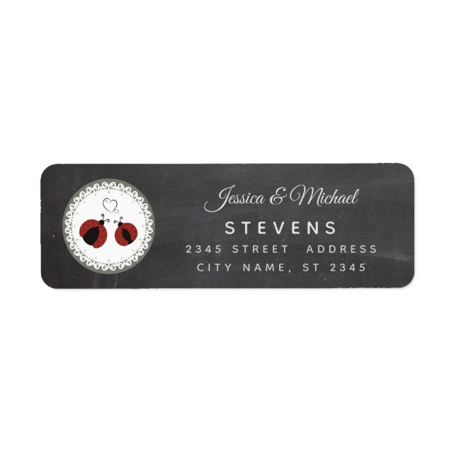 Trendy cute romantic ladybugs couple chalkboard label (Front)