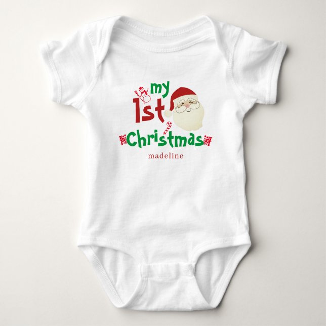 Trendy Cute Santa Claus My First Christmas Newborn Baby Bodysuit (Front)