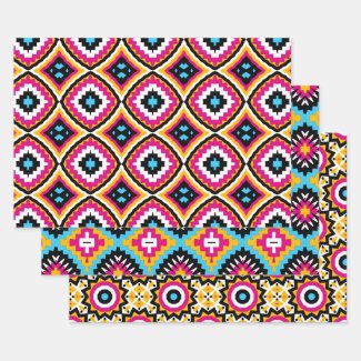Trendy Cute Stylish Colorful Geometric Patterns Wrapping Paper Sheets