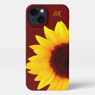 Trendy Cute Sunflower Monogram iPhone 13 Case