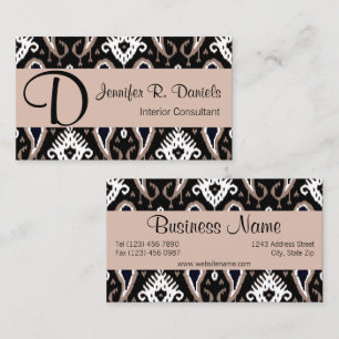 Trendy Cute Taupe Black White Ikat Tribal Pattern Business Card