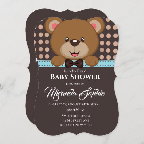 Trendy Cute Teddy Bear Boy Baby Shower Invitation