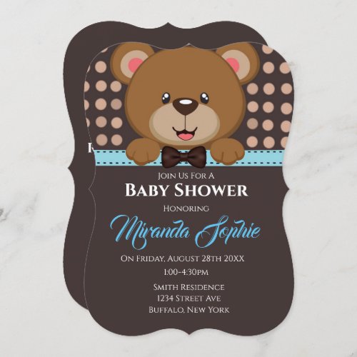 Trendy Cute Teddy Bear Boy Baby Shower Invitation