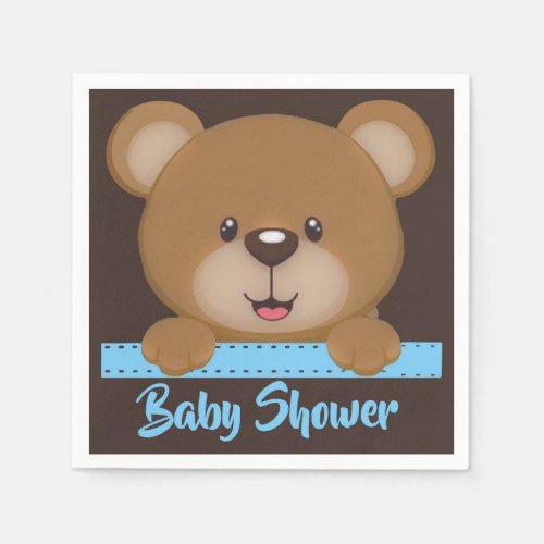 Trendy Cute Teddy Bear Boy Baby Shower Napkins