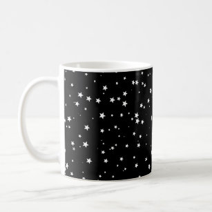 Trendy Cute Tiny White Stars on Black Coffee Mug