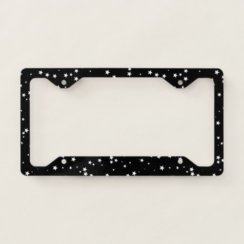 Trendy Cute Tiny White Stars on Black License Plate Frame