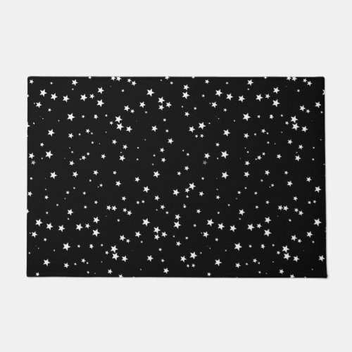 Trendy Cute Tiny White Stars on Black Sky  Doormat