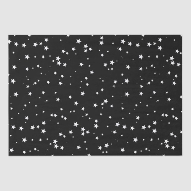 Trendy Cute Tiny White Stars on Black Sky  Tissue Paper (Front)