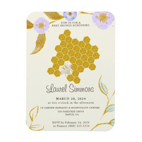 Trendy  Cute Watercolor Gold Bee Hive Baby Shower Magnet
