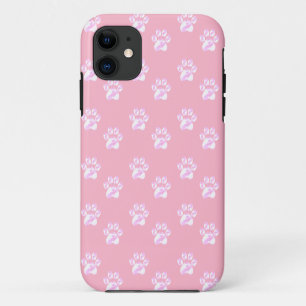 Trendy cute white paws on pink iPhone 11 case