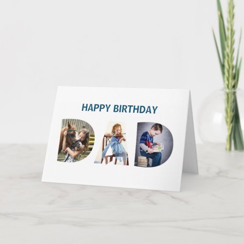 Trendy DAD Transparent Letters 3 Photos Birthday Card