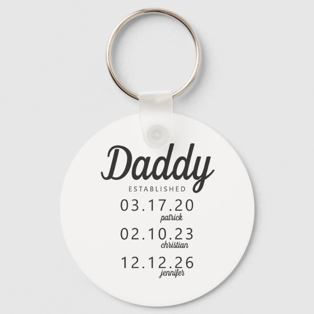 Trendy Daddy Established Children Birth Date Name Keychain (Front)