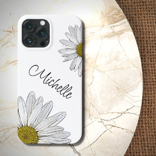 Trendy Daisies Black White Flowers Personalized iPhone 13 Pro Max Case