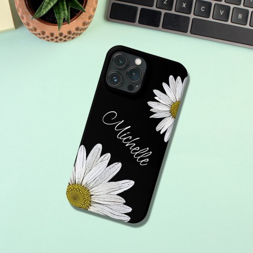 Trendy Daisies Personalized Black White iPhone 13 Pro Max Case